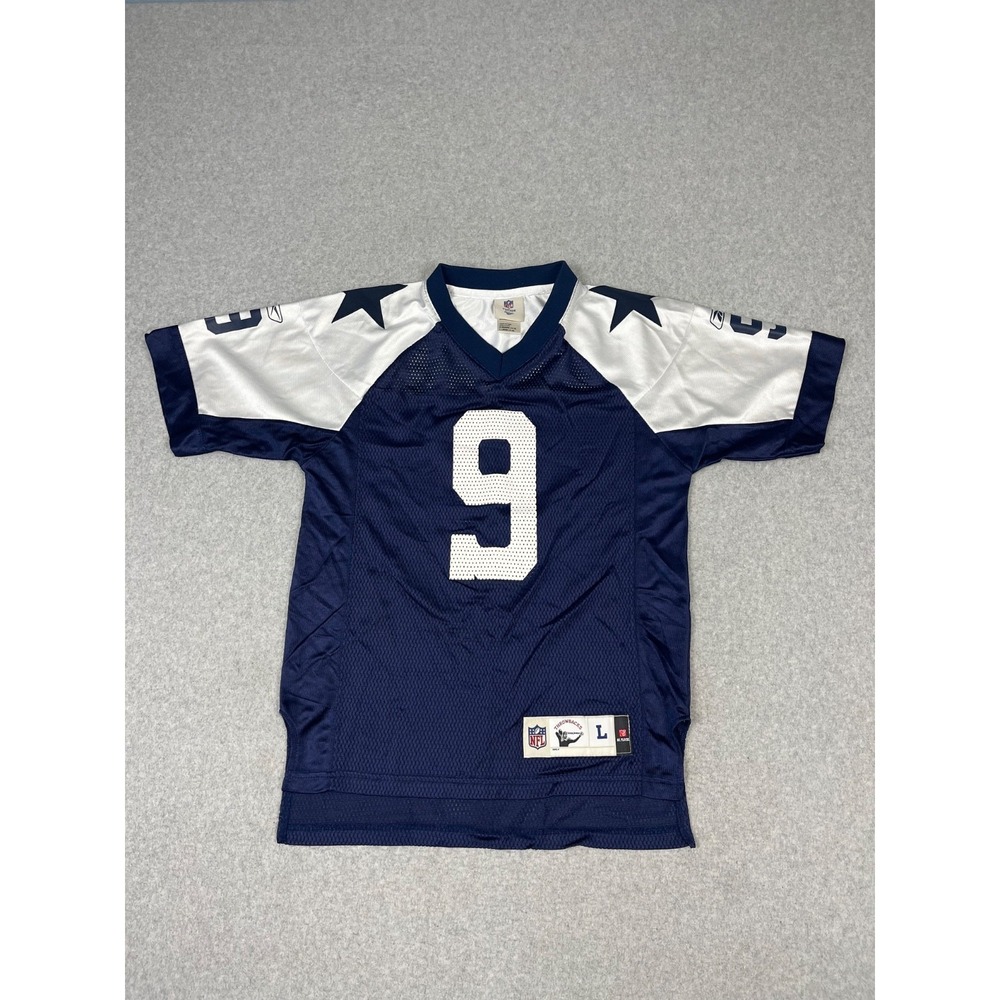 Vintage Dallas Cowboys Football Jersey Youth L Blue‎ White Reebok Tony Romo #9